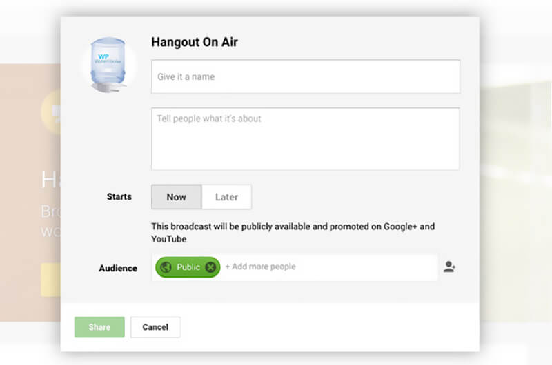 Hangout on Air Options