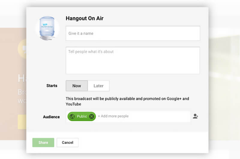 Hangout on Air-opties