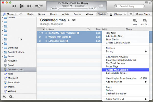 iTunes สร้างเวอร์ชัน mp3