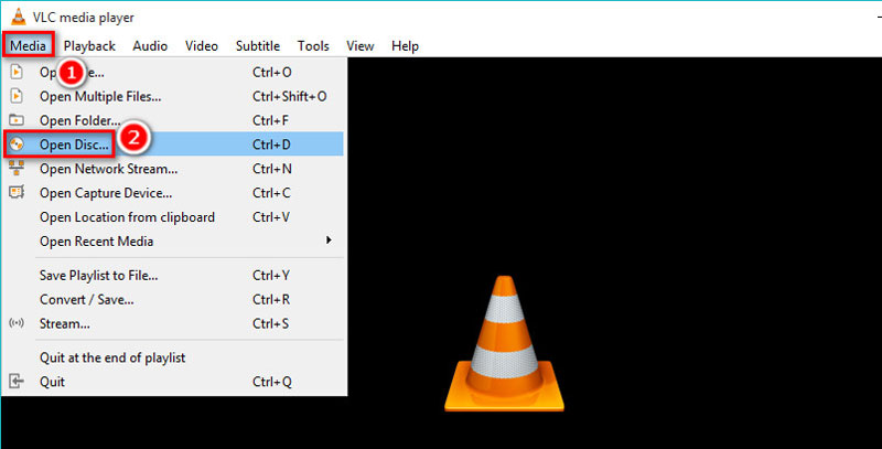 Vlc में ओपन डिस्क