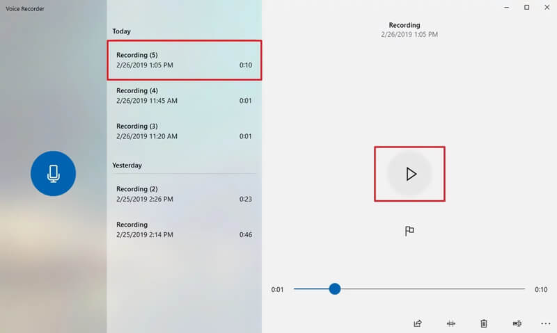 Redați înregistrarea audio Windows 10