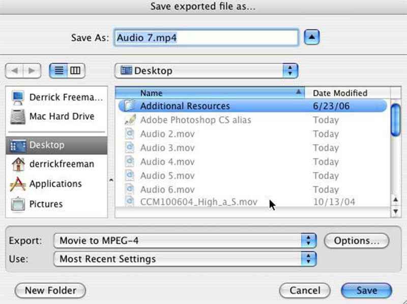 Quicktime Pro para convertir a MP4