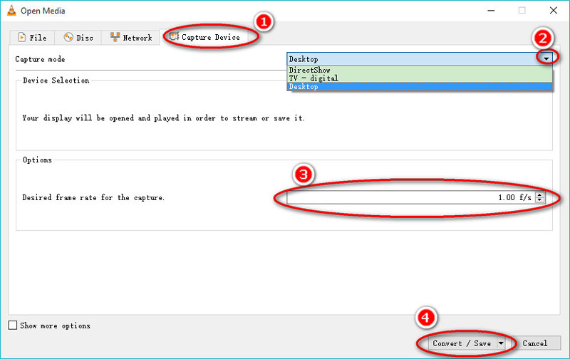 Record Desktop Settings VLC