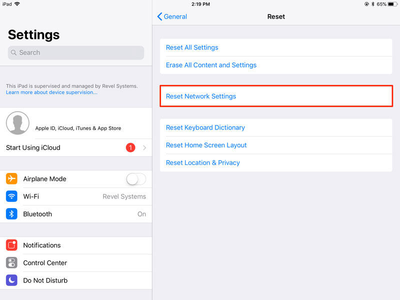 Reset iPad network