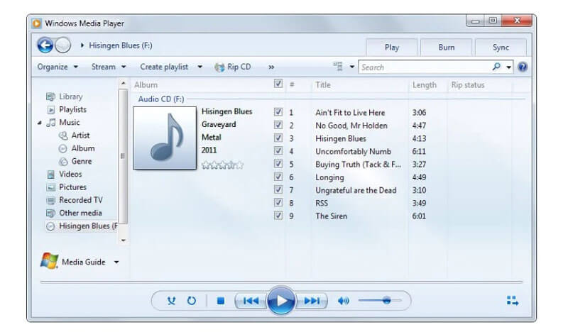 Riv en cd ved hjælp af Windows Media Player