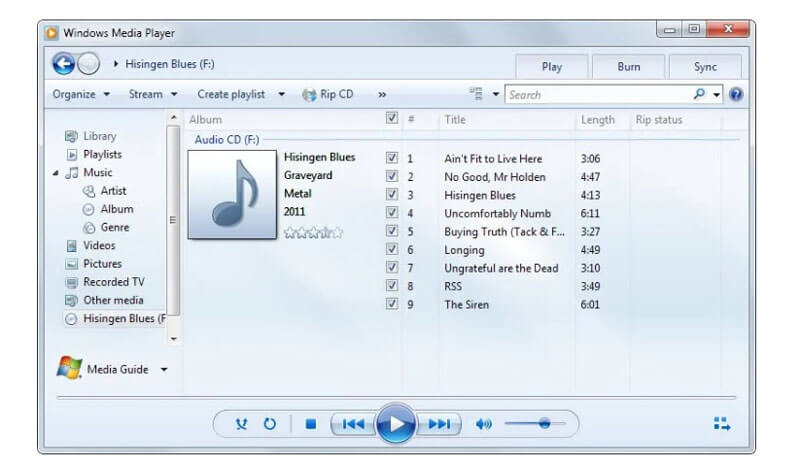 Zgraj dysk CD za pomocą programu Windows Media Player