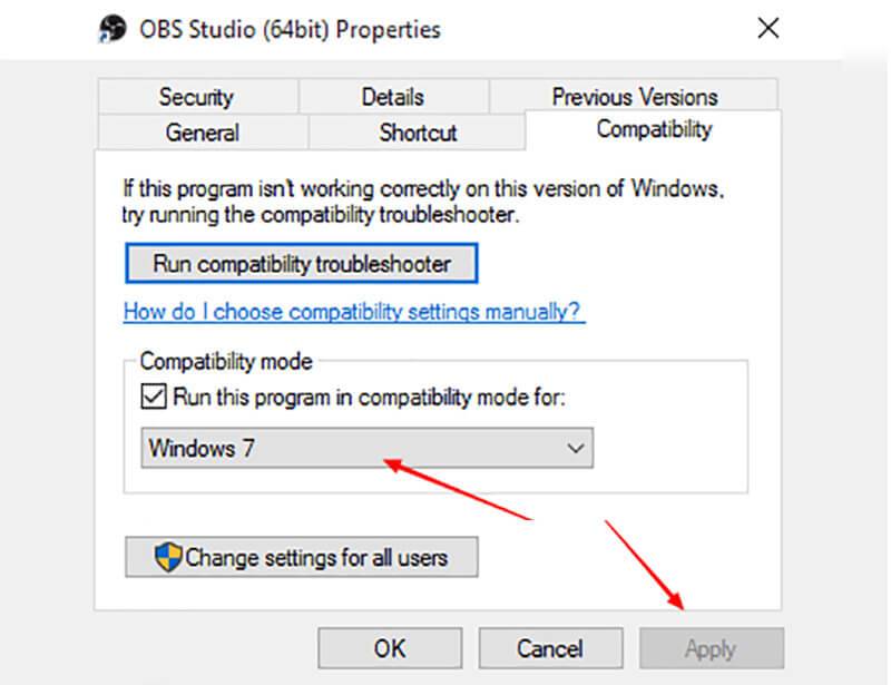 Run OBS In Compatibility Mode