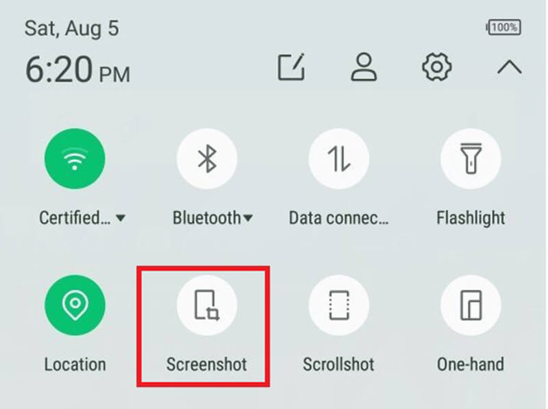 Screenshot Alcatel con impostazione rapida