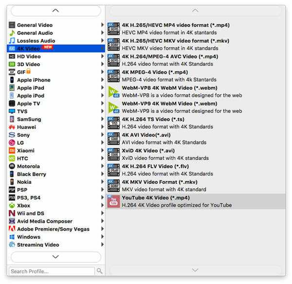 Select output format