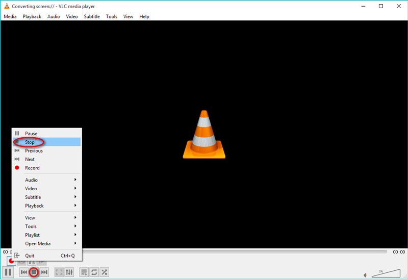 Detener la grabación de pantalla VLC