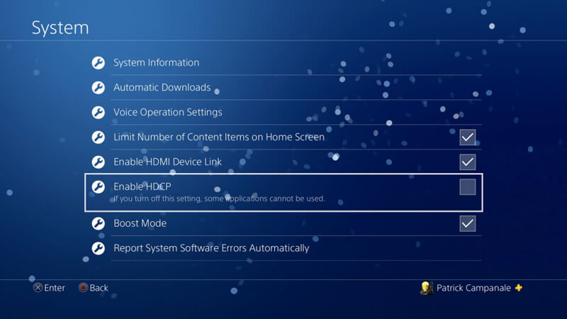 Streaming PS4 Disabilita HDCP