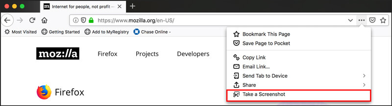 Maak een screenshot op Firefox