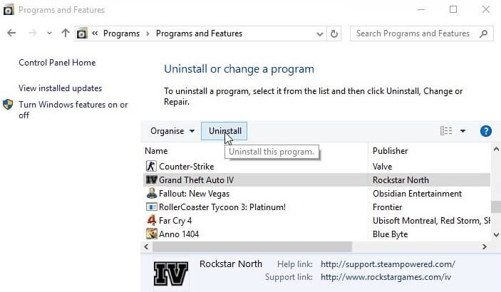 Uninstall programs