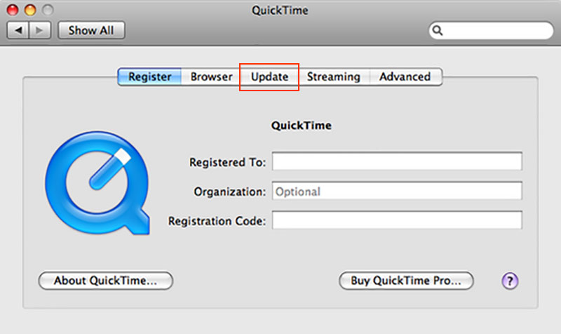 Frissítse a QuickTime alkalmazást