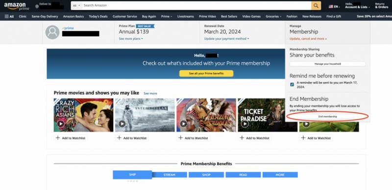 Zakończ Amazon Prime Online