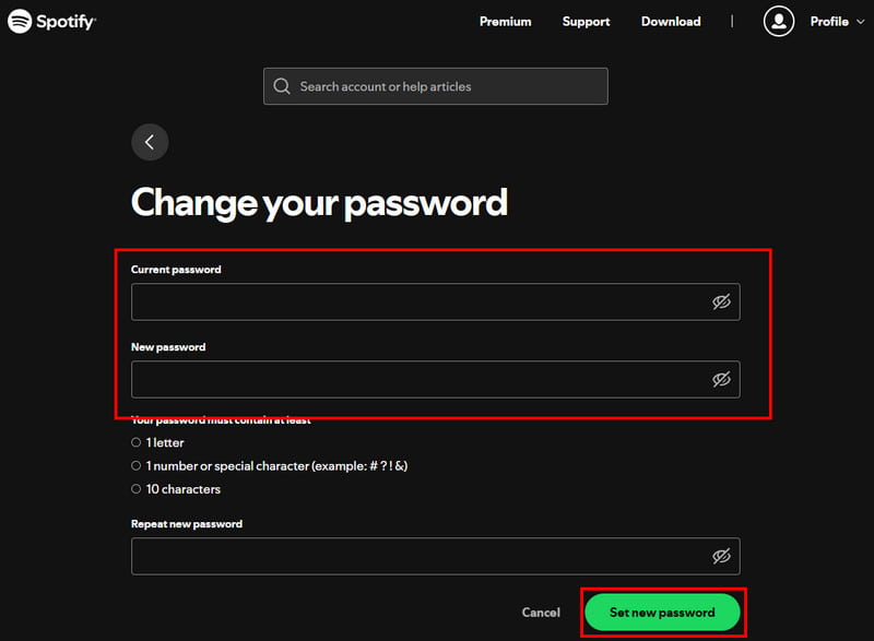 Ορισμός νέου κωδικού πρόσβασης στο Spotify