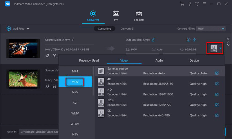 แปลงวิดีโอ m4v แต่ละรายการ