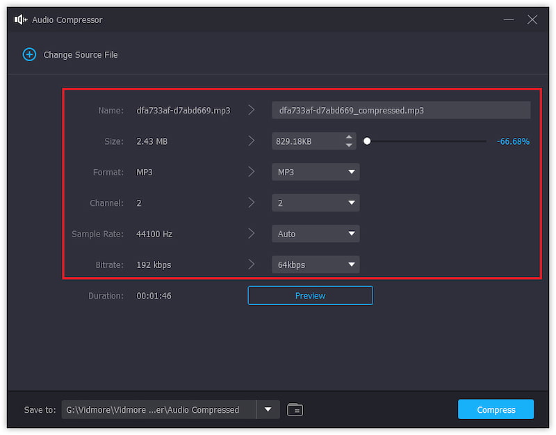 Zmodyfikuj parametry kompresora audio