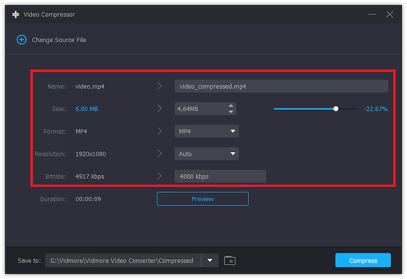 Upravte parametry kompresoru videa