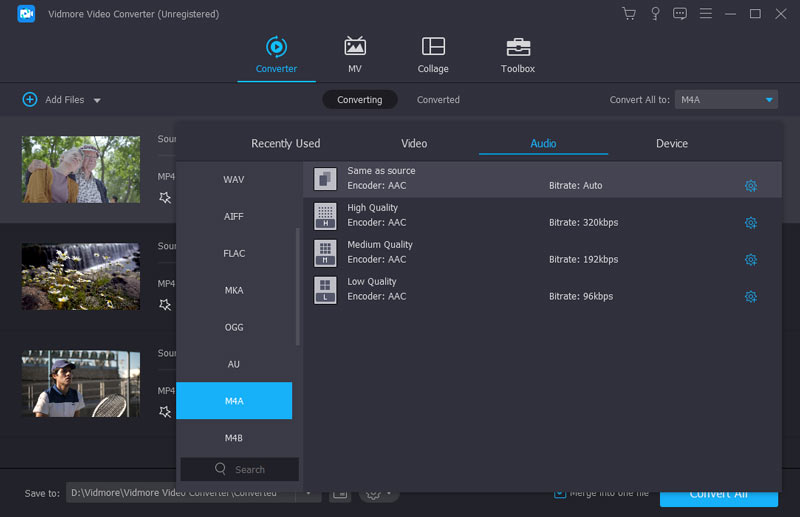 Set M4A audio format