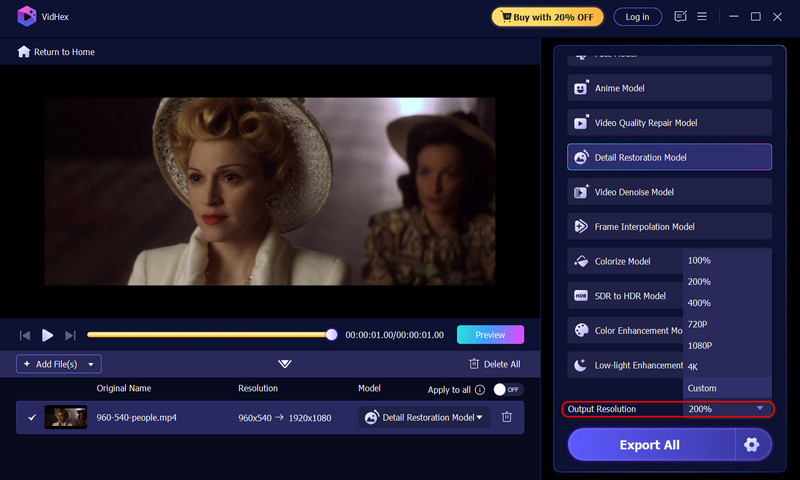 Vidmore Vidhex Configurar resolução de saída