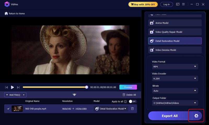 Configuração de saída do Vidmore Vidhex