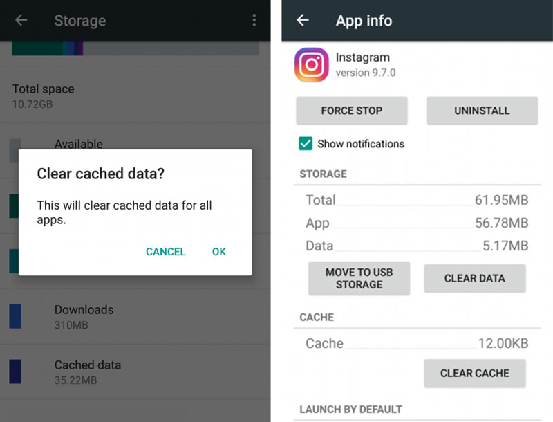 Törölje az Instagram gyorsítótárát az Android rendszeren