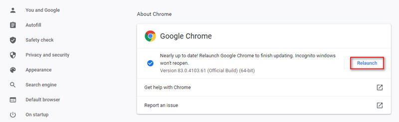 Los videos de Google Drive no se reproducen Actualizar el navegador