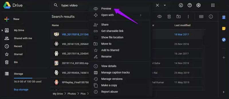 Preview Video in Google Drive