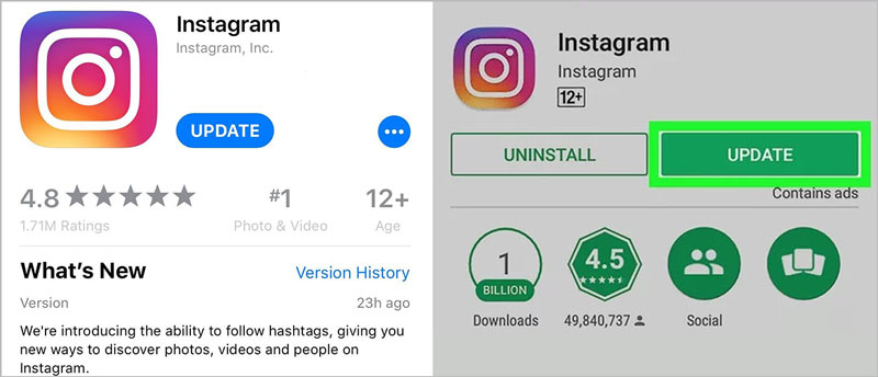 Aktualizujte aplikaci Instagram
